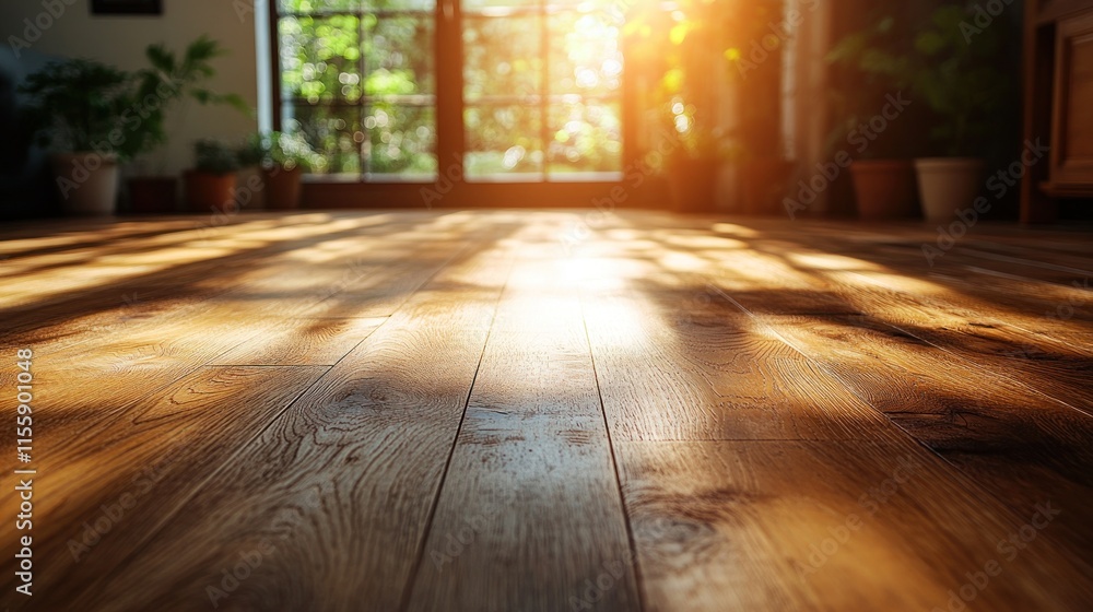 Sunlit hardwood floor in bright room. Sunlit hardwood floor in bright room.