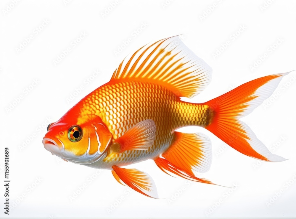 Goldfish swimming gracefully with vibrant orange and white colors in clear water Goldfish swimming gracefully with vibrant orange and white colors in clear water