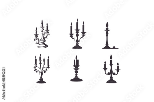 Silhouettes Candle Stick Holder icon set vector illustration. Isolated on white background.