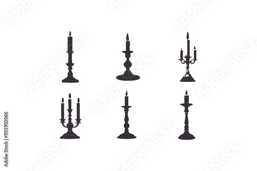 Silhouettes Candle Stick Holder icon set vector illustration. Isolated on white background.