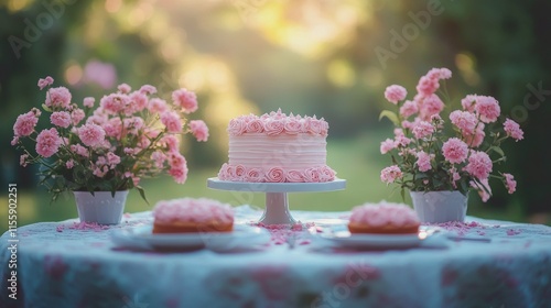 Elegant wedding cake adorned with white flowers and blackberries at a beautif...