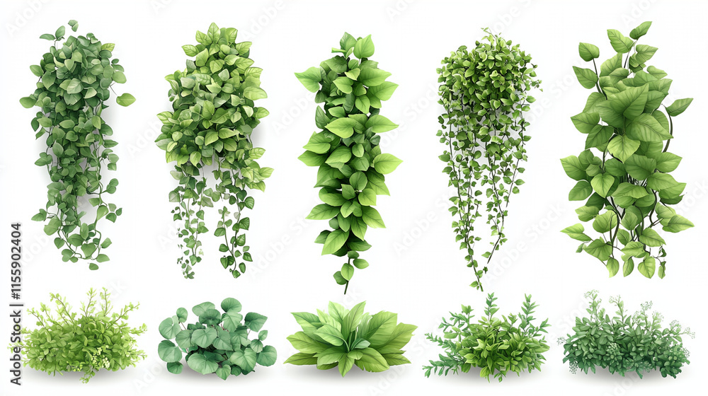 Fototapeta premium A collection of green plants with different shapes and sizes