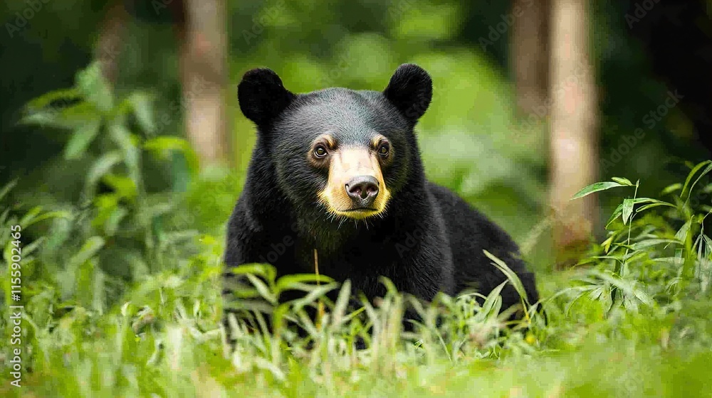 Majestic Black Bear in Lush Forest Habitat