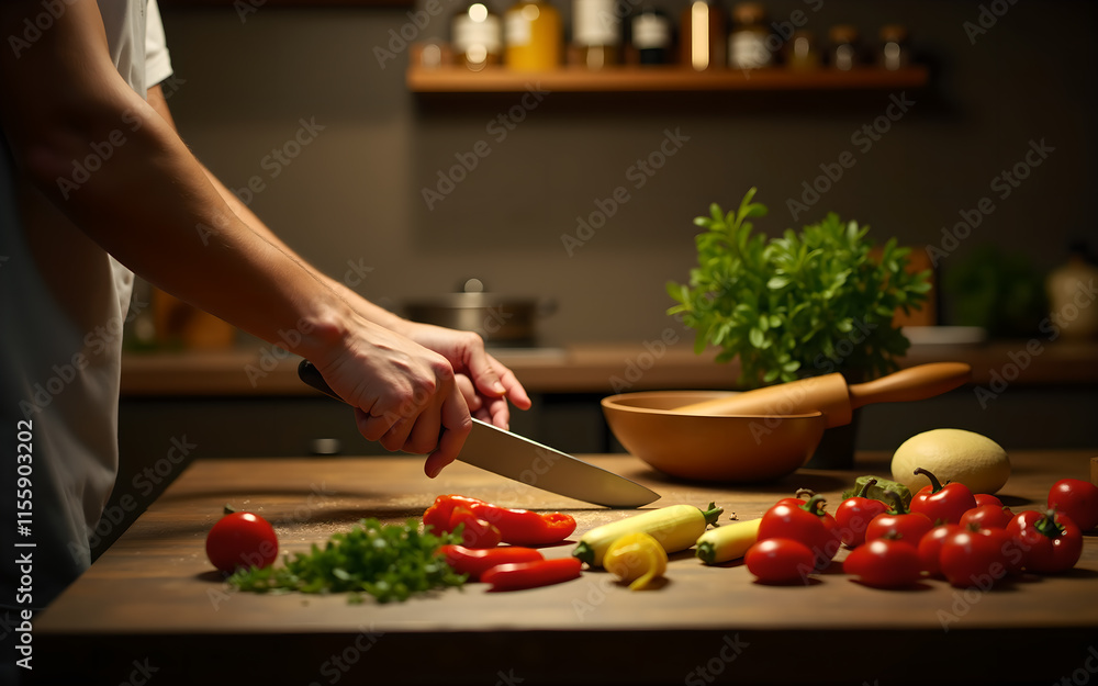 Preparing Fresh Ingredients in a Rustic Kitchen Preparing Fresh Ingredients in a Rustic Kitchen