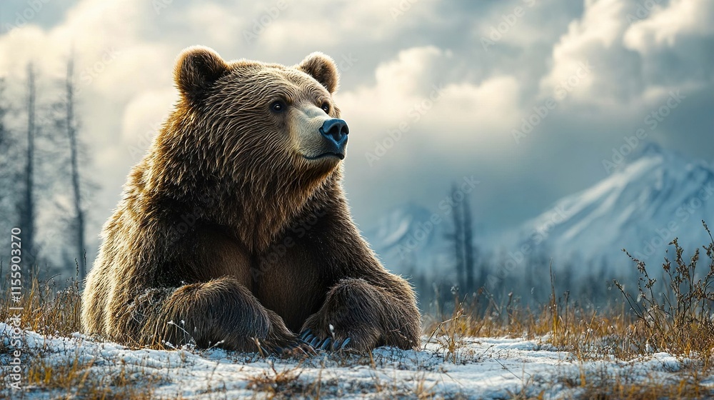 Fototapeta premium Majestic Brown Bear in Winter Wonderland