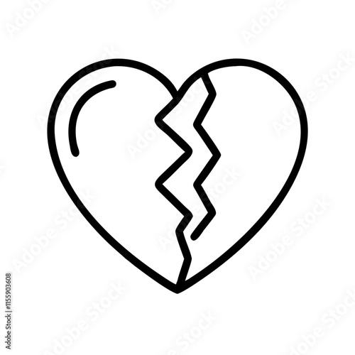 Outline of a broken heart symbol concept for love and heartbreak
