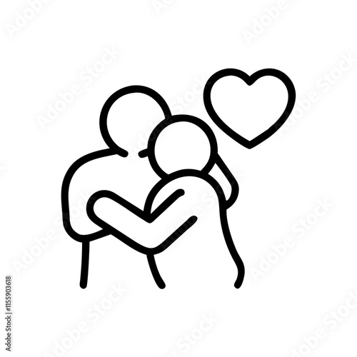 Outline of a couple embracing with a heart symbol concept for love and connection