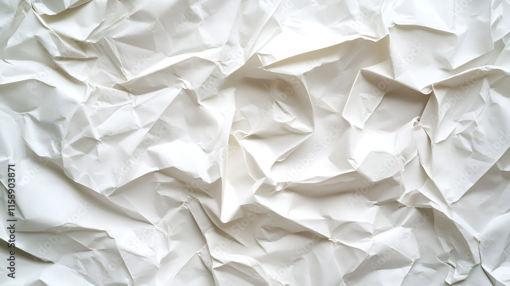 Obraz premium White Crumpled Paper Texture Background, Wrinkled, Creased, Grunge, Abstract