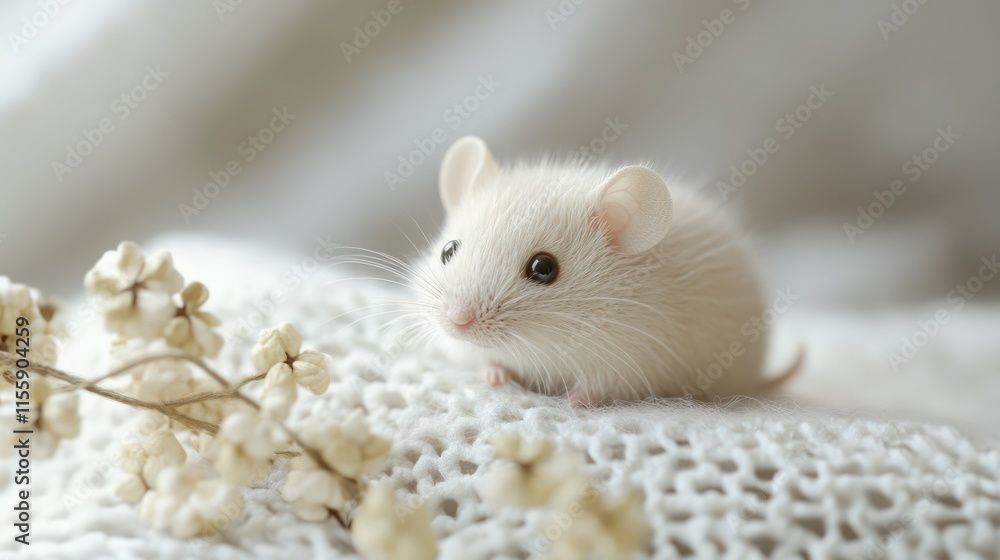 Whimsical Mouse Portrait: Charming Decorative Rodent Against a Crisp White Canvas Whimsical Mouse Portrait: Charming Decorative Rodent Against a Crisp White Canvas