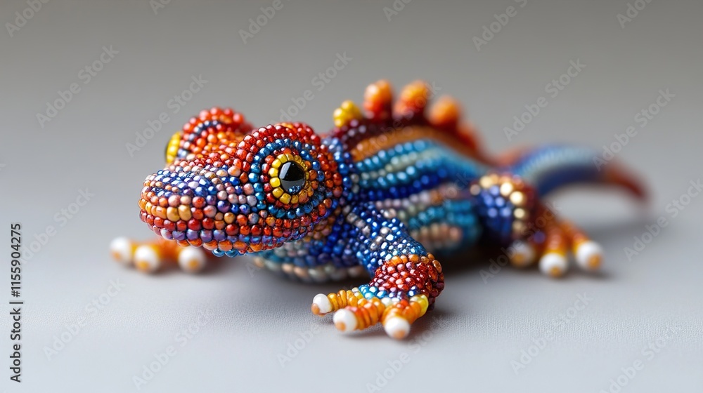 Vibrant Beaded Gecko Figurine: A Colorful Reptile Art