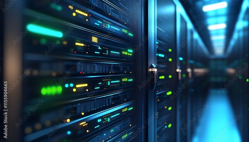 Cutting Edge Server Room with Vibrant LED Displays for Enhanced Data Storage Capacity : Generative AI Cutting Edge Server Room with Vibrant LED Displays for Enhanced Data Storage Capacity : Generative AI