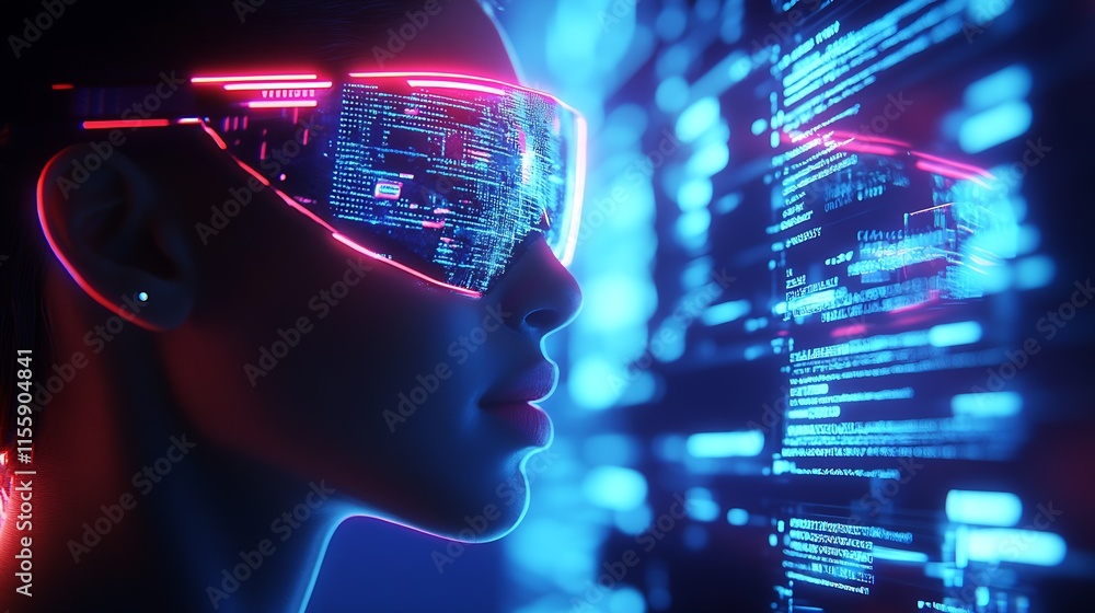 Tech Savvy Woman Engaged in High-Tech Augmented Reality Experience : Generative AI Tech Savvy Woman Engaged in High-Tech Augmented Reality Experience : Generative AI