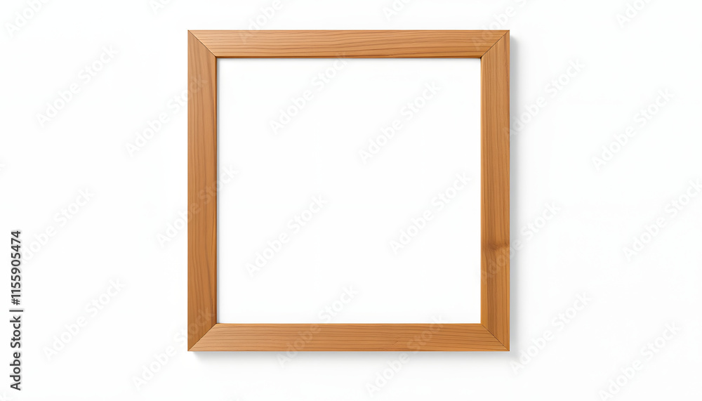 Minimal wooden picture poster frame mockup on white wallpaper. isolated with white shades Minimal wooden picture poster frame mockup on white wallpaper. isolated with white shades