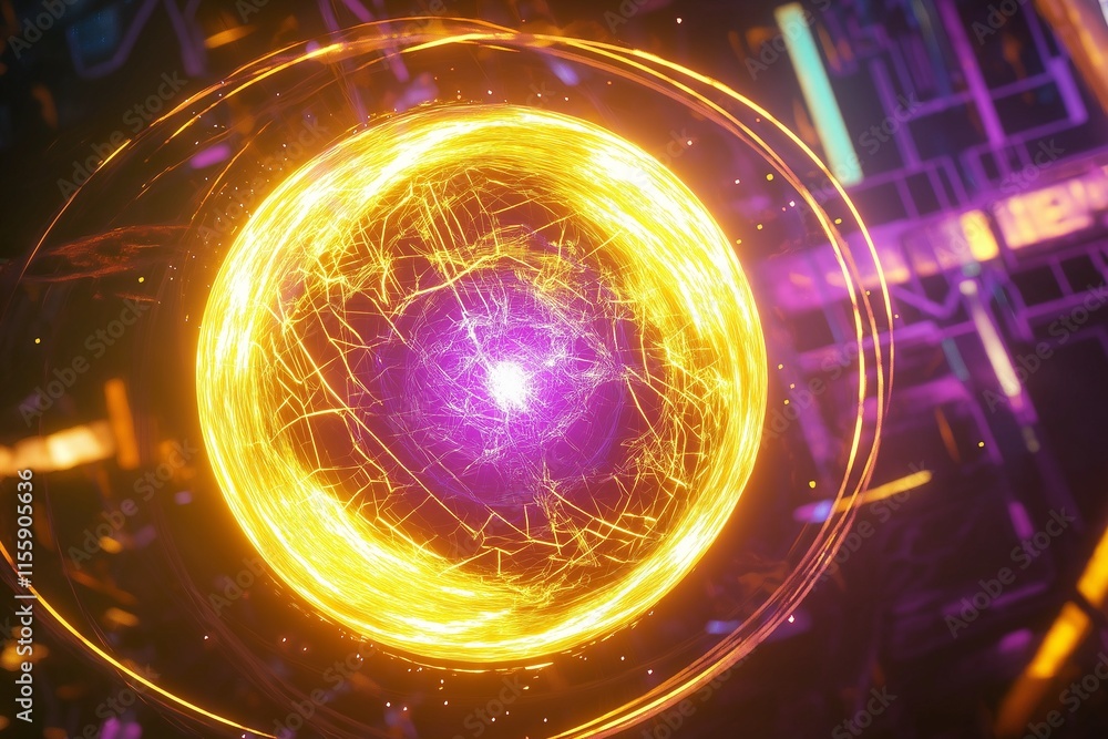 Obraz premium Vibrant Energy Sphere with Spiraling Light Trails in Space