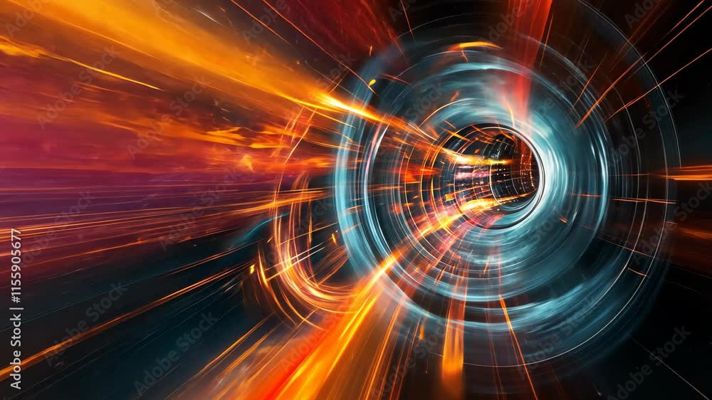 This computer generated video features a visually striking spiral design that showcases intricate patterns and mesmerizing motion, Futuristic abstract interpretation of space travel This computer generated video features a visually striking spiral design that showcases intricate patterns and mesmerizing motion, Futuristic abstract interpretation of space travel