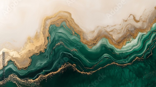 Luxurious Green and Gold Flowing Abstract Art - Made with Generative AI