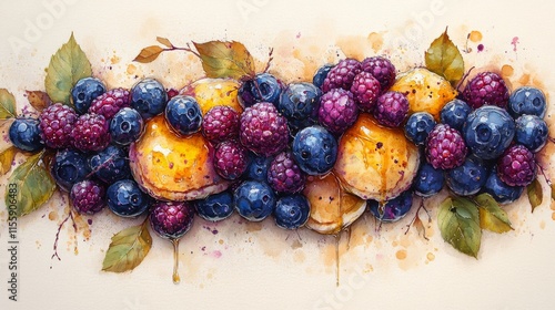 Colorful arrangement of berries and fruits with vibrant hues and artistic fla...
