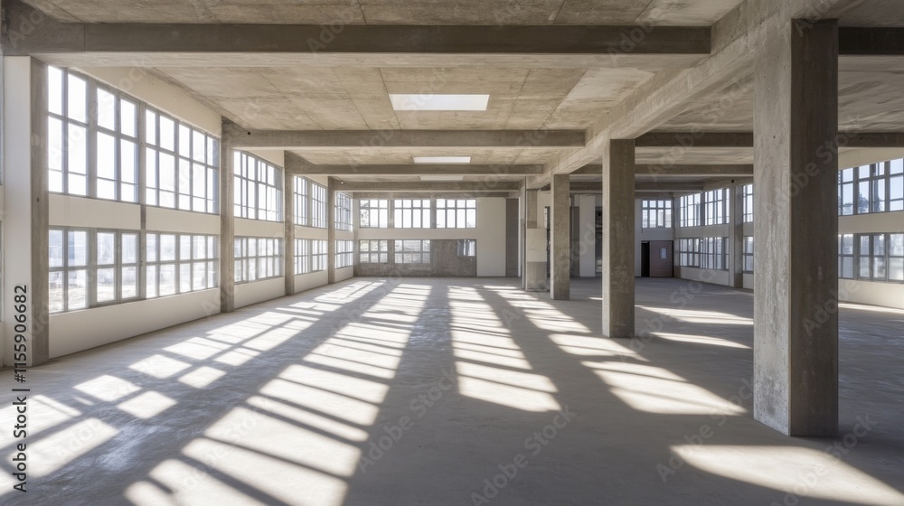 Spacious Urban Interior with Natural Light and Shadows Spacious Urban Interior with Natural Light and Shadows