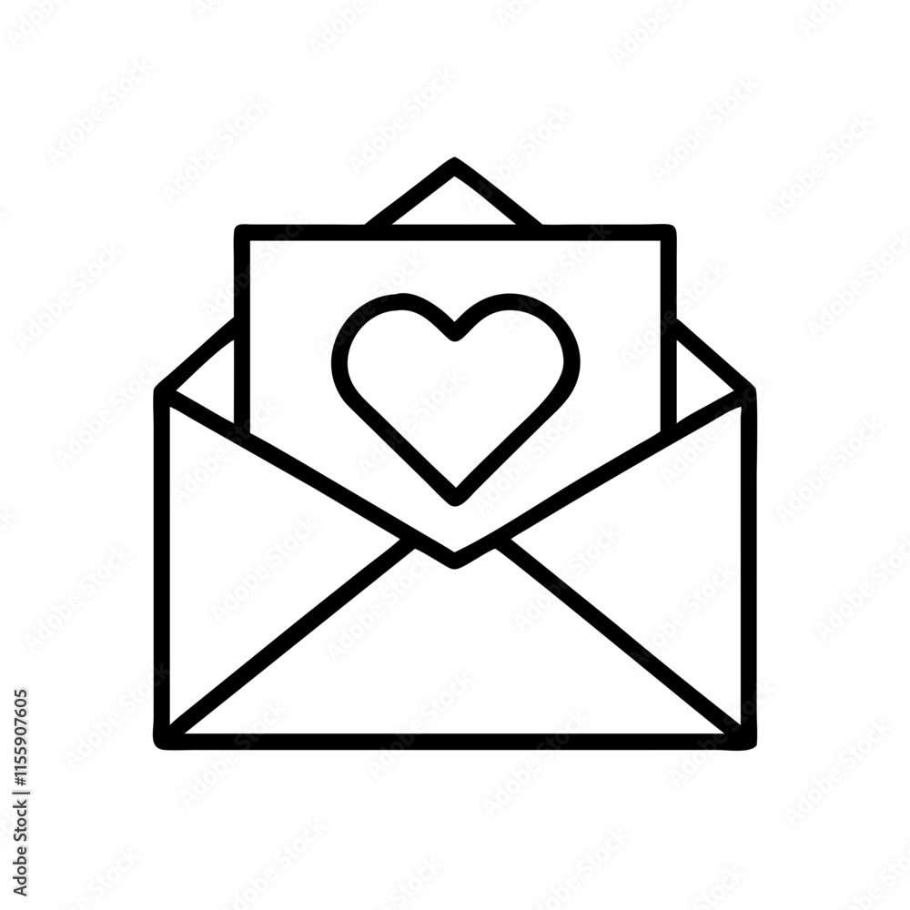 Outline of a love letter envelope with a heart symbol concept for romance and affection Outline of a love letter envelope with a heart symbol concept for romance and affection