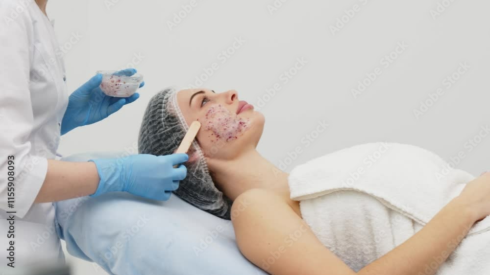 Close-up of a cosmetologist’s hands applying an alginate mask with rose petals to a young woman’s face in a professional beauty salon. Concept of skincare and relaxation in spa treatments. Close-up of a cosmetologist’s hands applying an alginate mask with rose petals to a young woman’s face in a professional beauty salon. Concept of skincare and relaxation in spa treatments.