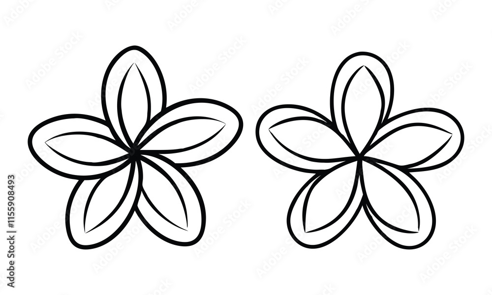 Minimalist Outline Flower Icons with Five Petals, A pair of simple black-and-white flower icons featuring clean, minimalist designs with five symmetrical petals in an outline style.
