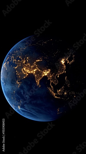 View of Earth from space showcasing city lights and cloud formations at night