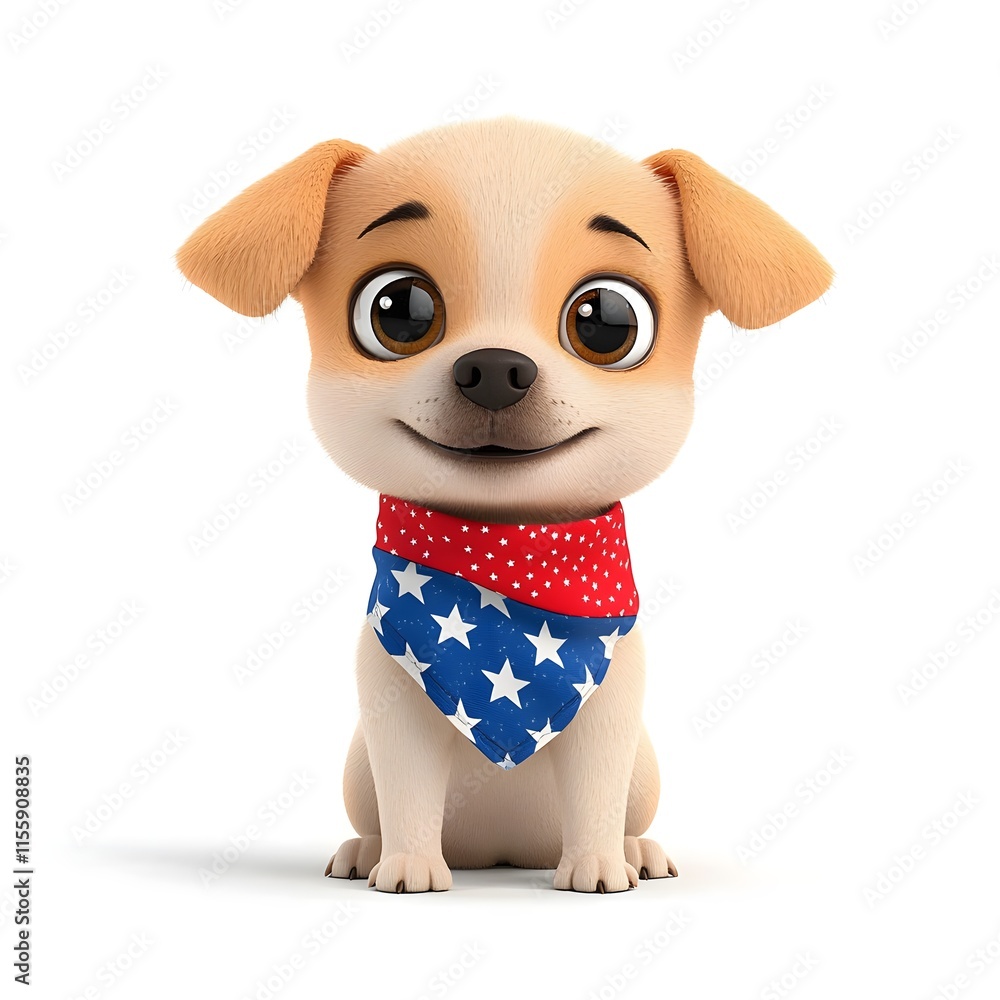 Adorable Cartoon Dog with Red and Blue Bandana and Happy Expression Adorable Cartoon Dog with Red and Blue Bandana and Happy Expression