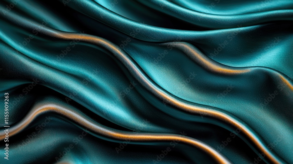 Flowing teal fabric with gold highlights. Flowing teal fabric with gold highlights.