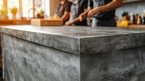 Skilled workers shaping stone in outdoor workshop during golden hour