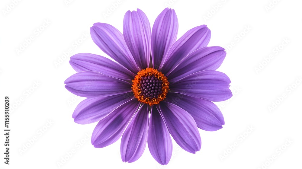 Fototapeta premium A vibrant purple flower with orange center blossoms