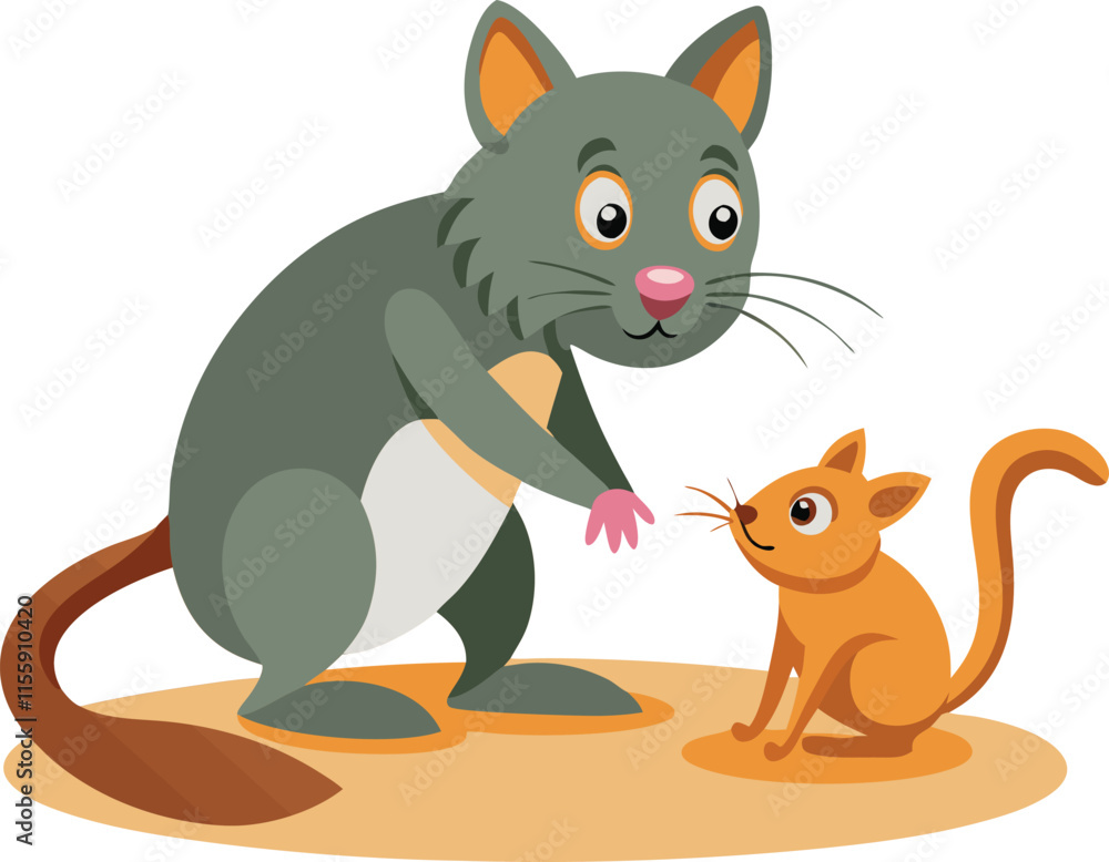 Obraz premium A playing cat with rat vector illustration