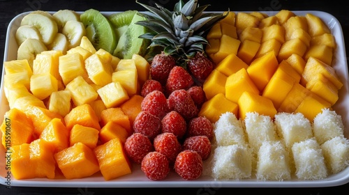 Colorful fruit platter featuring fresh tropical fruits for a summer gathering