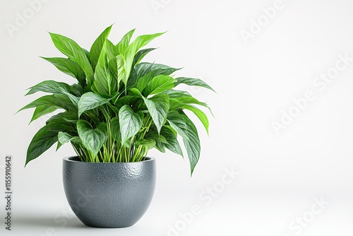 Lush green plant in modern pot, adding freshness to minimalist s photo