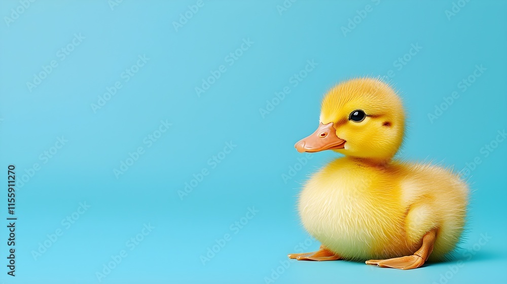 Adorable Yellow Duckling Sitting on a Bright Blue Background Adorable Yellow Duckling Sitting on a Bright Blue Background