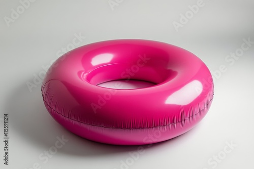 Bright pink inflatable ring designed for summer pool fun and recreational act...