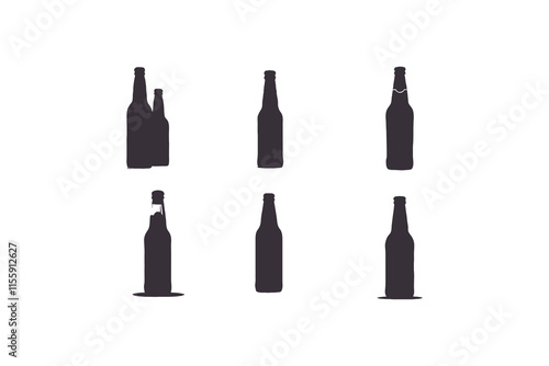 Silhouettes Beer Bottle icon set vector illustration. Isolated on white background.