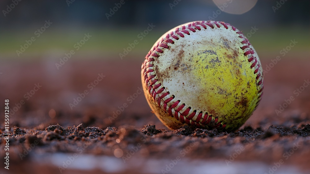 Close-up of a Dirty Softball on the Field