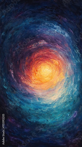 Swirling blue and purple whirlpool in abstract artwork representing depth and...
