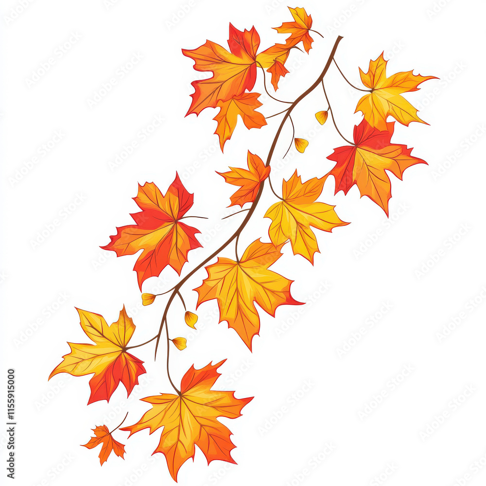 Vibrant Autumn Leaves on Branch in Vivid Orange and Yellow Hues Perfect for Seasonal Decor and Nature-Themed Projects Vibrant Autumn Leaves on Branch in Vivid Orange and Yellow Hues Perfect for Seasonal Decor and Nature-Themed Projects