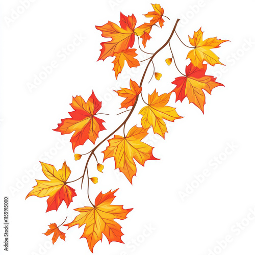 Vibrant Autumn Leaves on Branch in Vivid Orange and Yellow Hues Perfect for Seasonal Decor and Nature-Themed Projects