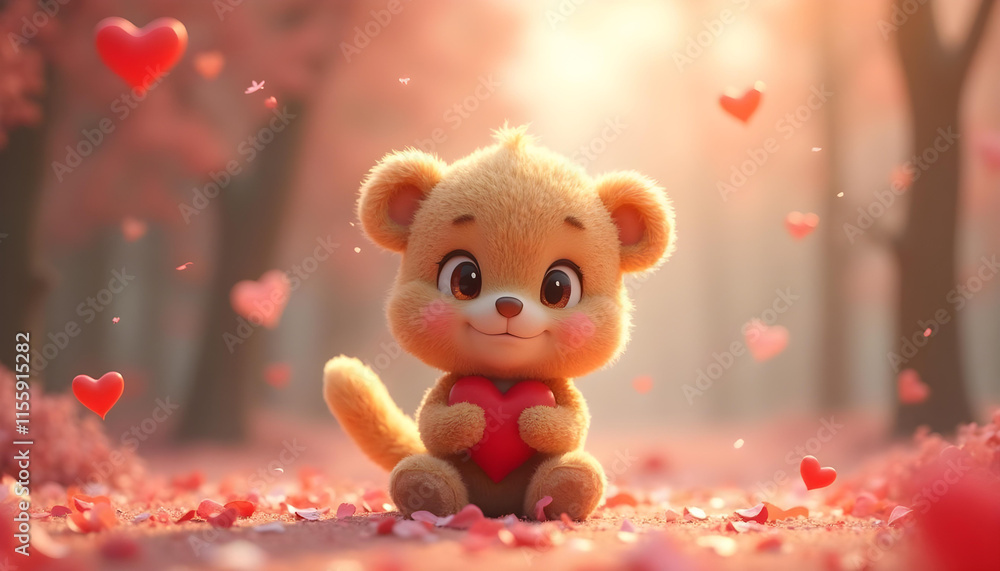 Fototapeta premium adorable cartoon style valentines character 3d render clean background