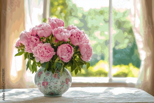 Wallpaper Mural Beautiful pink flowers arranged in a vase on a table in a bright, sunlit room Torontodigital.ca