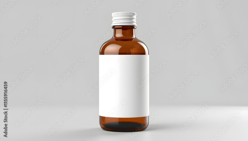 Amber Glass Essential Oil Bottle with Blank Label for mockup creation 3D Rendering, simple style. isolated with white shades Amber Glass Essential Oil Bottle with Blank Label for mockup creation 3D Rendering, simple style. isolated with white shades