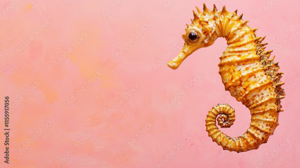 Fototapeta premium Unique Seahorse on Soft Pink Background for Marine Life Photography