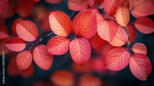 Vibrant red autumn leaves on branches. photo