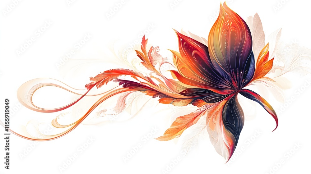 Fototapeta premium Abstract fiery floral design with flowing lines