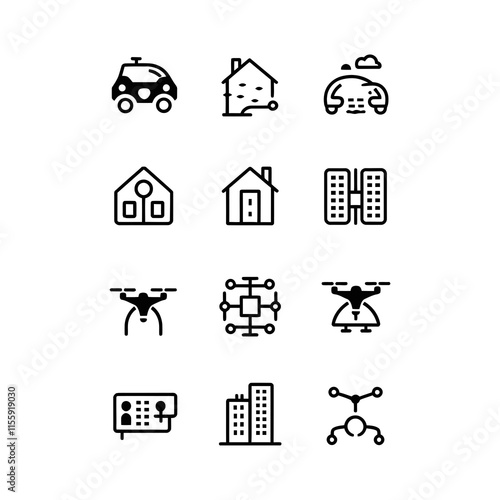 High-Tech Smart City Icons for Sustainable Urban Planning and Innovation photo