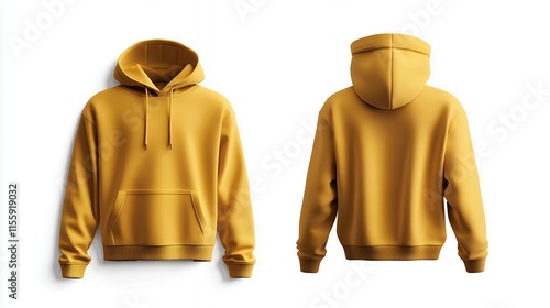 Mustard Yellow Hoodie Mockup Front Back View Casual Style photo