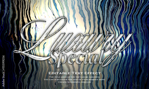 ”Luxury King” chrome metallic editable title logo text style effect, with seamless and silver blue antique glass holographic background. cursive script, script, handwritten,handwriting typeface
