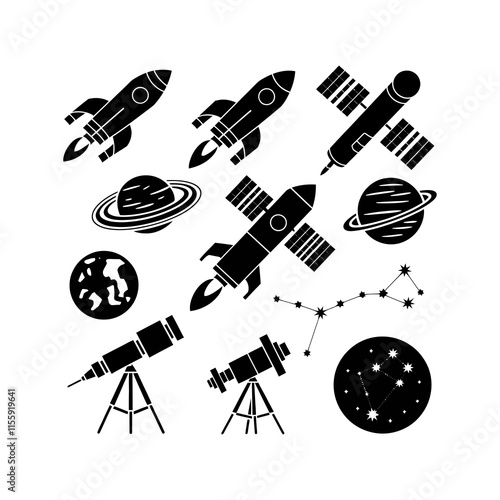 Fototapeta Naklejka Na Ścianę i Meble -  Space Exploration Icons Bundle for Scientific and Astronomical Illustrations